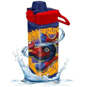 HOVUK Bouteille d'eau Spiderman pour enfants de 500 ml - Bouteille d'eau pour gar&ccedil;ons de retour &agrave; l'&eacute;cole avec bouton verrouill&eacute;, bouteilles en plastique carr&eacute;es cadeau pour les enfants &agrave; l'&eacute;cole de 3 (eBoutics, neuf)