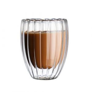 Tasses &agrave; Caf&eacute; en Verre &agrave; Double Paroi, Tasses &agrave; Th&eacute; au Lait &agrave; Rayures de 250 Ml/350 Ml/450 Ml, Tasses en Verre Isol&eacute;es Transparentes pour Boissons Chaudes et Froides, Cappuccino, Latte,(350ML) (Doubleli-Tengrui, neuf)