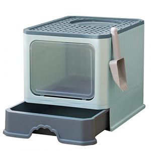 Bac &agrave; Liti&egrave;re pour Chat,Grande Maison de Toilette Chat Pliable avec Couvercle,Bac de Tiroir et Pelle &agrave; Liti&egrave;re,Portable,WC pour Chats avec Couvercle (51 * 41 * 38cm p Vert) (Hechheu, neuf)