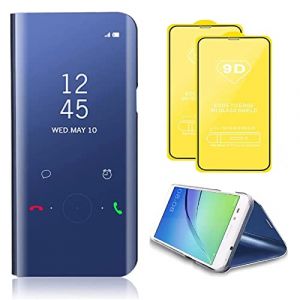 TiHen Compatible avec Coque Samsung Galaxy Note 10 Lite Flip Clear View Translucide Miroir Cover Standing 360°Housse Étui Antichoc Smart Cover Bumper + Film Verre Trempé 2 Pièce-Bleu (XingyunShanGJia, neuf)