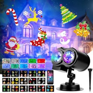 Projecteur No&euml;l Ext&eacute;rieur, Projecteur de Lampe No&euml;l avec T&eacute;l&eacute;commande, Projecteur Dynamique 3D 2-en-1, avec 16 Diapositives, 10 Effets de Vagues d'Oc&eacute;an, Rotation &agrave; 180&deg;, Vid&eacute;oprojecteur pour (JINGSHU, neuf)