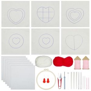 Allazone Kit de broderie avec aiguille perfor&eacute;e, 6 kits de sous-verres motif d'&oelig;uf et fleur pour d&eacute;butants avec anneau de broderie (XChuang, neuf)