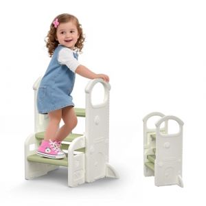 hoopyosms Marchepied Enfant avec Poignées, Tabouret 2 à 3 Marches Réglable, Compact et Sécurisé, Antidérapant pour Salle de Bain, Cuisine, Toilettes et Lavabo(Vert) (hoopyosms, neuf)