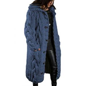 Tomwell Gilets Femme Cardigan Long en Tricoté Veste Veste en Tricot Chaud Hiver Pull Ouvert Manteau Chaud Épais Blouson Gilet Grosse Maille (XL, Bleu) (Joke and I, neuf)