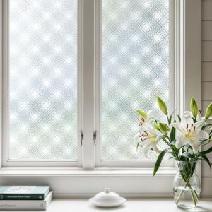 Qualsen Fen&ecirc;tre Film Fenetre Anti Regard Film Opaque Fenetre Films Electrostatique Vitre Brise Vue Anti UV D&eacute;poli Motif Losange, pour Bureau Maison Salle de Bain Chambre Cuisine 60x200cm (QualitysenseUK, neuf)