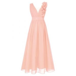 iiniim Robe De Cérémonie Enfant Fille Mousseline De Soie Robe à Bretelles sans Manches Tenue Soirée Mariage Demoiselles d'honneur 4-16 Ans Rose Corail D 13-14 Ans (yunduantong, neuf)