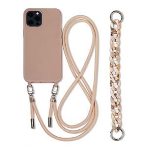 Emlivi Coque chaîne de téléphone Compatible avec iPhone 14 Plus TPU étui pour téléphone 3 en 1 Bracelet Lanyard en Silicone Souple avec Collier De Perles Coque pour iPhone 14 Plus, Milktia (Emlivi, neuf)