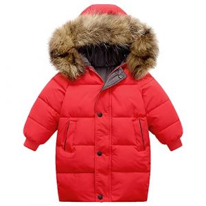 amropi Garçon Fille Manteau Parka Epaisse Veste à Capuche en Fourrure Chaud Hiver Blouson Rouge, 5-6 Ans (YunBao Footwear Trade, neuf)