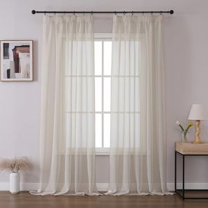 Joydeco Lot de 2 Rideau Voilage Lin 140x260cm avec Galon Fronceur pour Rail, Voilage Fen&ecirc;tre Semi-Transparent pour Filtrage de Lumi&egrave;re et D&eacute;coration de Chambre Salon (Crochets Non Inclus) (joydeco, neuf)