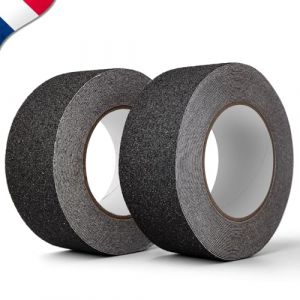Bande Antidérapante Escalier 10 mètres x 5cm x2 ✮MARQUE FRANCAISE✮ Lot de 2 Rubans Anti Dérapant Escalier Exterieur Interieur Antidérapant Noir Tape Bande Antiderapante Adhesive Ruban ✯GARANTIE À VIE✯ (Frenchies Seller, neuf)