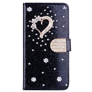BLOTECH Coque en Cuir Glitter Etui Housse Little Love Design Luxe Bling Glitter Paillettes Diamant Hybrid PU Cuir Housse Etui Fermeture Magn&eacute;tique pour Carte pour Samsung Galaxy Note 9 - Noir (Bolong, neuf)