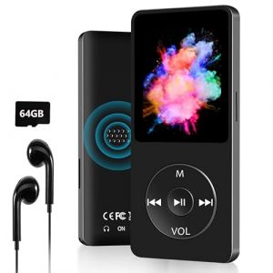 64Go MP3 Bluetooth 5.0 avec Haut-Parleur, Lecteur MP3 en Qualit&eacute; Sonore HiFi Audio MP4 Baladeur Sport avec &Eacute;couteurs, Volume Ind&eacute;pendant, Radio FM, Enregistreur Vocal, Prend en Charge Jusqu'&agrave; 128 Go (HOSAUWEEF, neuf)