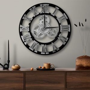 ALEEFOON Vintage Romains Silencieux Horloge Pendule Industriel 3D Silensieuse Horloge de la Maison pour Salon, Salle, Maison Décor (Aleenfoon-EU, neuf)