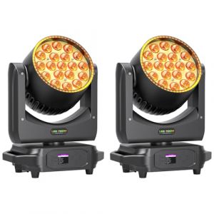 2 Pièces 19 LED Zoom Lumière Tête Mobile 285W Lyre LED RGBW 4 en 1 Moving Head Professionnelle Focus Wash DJ Lumière avec Bande Lumineuse pour Mariage Scène Soirée Concert Noël Halloween (fhgb376, neuf)