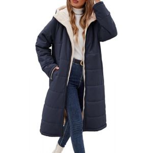Vancavoo Manteau D'hiver Long Pour Femme Veste Matelass&eacute;e &Eacute;paisse Blouson Chaud Polaire Parka Jacket Manches Longues Manteaux &agrave; Capuche Outercoat,Bleu marine,S (XT-Direct, neuf)