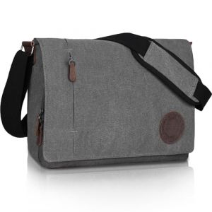 Leathario Besace Homme en Toile et Cuir V&eacute;ritable, Sacs d'&eacute;paule Sac Bandouli&egrave;re R&eacute;tro Vintagepour Travail Voyage Loisirs Bureau Universit&eacute; Ecole (perfectobag, neuf)
