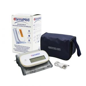 FarmaMed Tensiom&egrave;tre digital sans fil pour le bras, Sphygmomanom&egrave;tre digital pour le bras, Diastolique et Systolique, Fr&eacute;quence cardiaque, M&eacute;moire 90, Ecran LCD, Chargement USB, avec &eacute;tui (Gabbiano Spa, neuf)