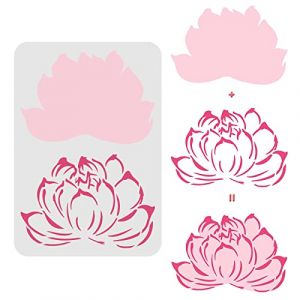 FINGERINSPIRE Pochoir Lotus en Couches 29.7x21cm Pochoir Fleur de Lotus en Plastique Pochoir Fleur de Lotus Motif Fleur Pochoir Réutilisable pour Peinture sur Bois, Sol, Mur et Carrelage (FINGERINSPIRE FR, neuf)