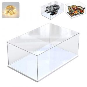 Vitrine Acrylique pour Collection pour Lego Faucon Millenium 75375 pour Friends 21319 Voiture 42151 75380 42204, Boite Plexiglas Transparente Vitrines et Rangements avec LED, Blanc 35x25x15cm (ELEpure, neuf)