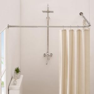 Crkmire Tringle à rideau de douche d'angle en nickel brossé [61 à 134,6 cm] x [61 à 134,6 cm] Tringle à rideau de douche réglable en forme de L sans affaissement incurvée à 90 degrés pour salle de (Fast Media Ships From USA, neuf)