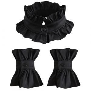 RUNRAYAY Ensemble chemise et manchettes, faux col amovible et manchettes - Noir (chengduniexiaduandianzishangwuyouxiangongsi, neuf)