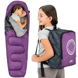 Trail Sac de couchage pour enfants en forme de momie 3 saisons 300 g/m&sup2; pour gar&ccedil;ons et filles avec sac &agrave; dos l&eacute;ger (violet) (TII Brands, neuf)