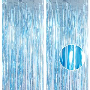 2 pi&egrave;ces 3,2 x 8,3 pieds (1 x 2,5 m) Rideaux &agrave; franges en lam&eacute; paillet&eacute; bleu b&eacute;b&eacute; Banderoles Porte Rideau en papier d'aluminium Toile de fond D&eacute;corations de f&ecirc;te d'anniversaire pour gar&ccedil;ons filles (GAOSHUONUO STORE, neuf)