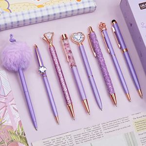 WEMATE Parure de stylos &agrave; bille violets 8Pcs,Stylo &agrave; bille violet Bling en noir et bleu,Stylo &agrave; diamant en m&eacute;tal cristal pour le journal intime Stylo &agrave; bille paillet&eacute;,bureau,fournitures scolaires (WEMATE OFFICIAL, neuf)