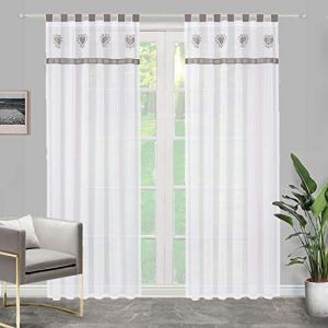 SIMPVALE 2 Pi&egrave;ces Rideaux Transparents avec Pattes - Broderie en Forme de c&oelig;ur - Traitement de fen&ecirc;tre pour Chambre &agrave; Coucher, Salon, Chambre d'enfant, Balcon, Gris, 140x145cm (SIMPVALE, neuf)