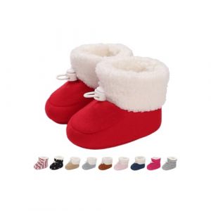 Chaussures Premier Pas Bébé Garçon Fille Chaussons Chaud Fourrés Hiver Chaussettes Polaire Antidérapant Enfant Bottes de Neige Semelle Souple Bottines Naissance Bottillons Montage Rouge 6-12 Mois (Monstoyo, neuf)