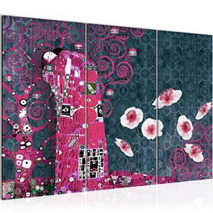 Runa Art Gustav Klimt Le Baiser Peinture Tableau Salon XXL Rose Arbre 120 x 80 cm 3 Parties Decoration Murale 021531b (Runa Art GmbH, neuf)
