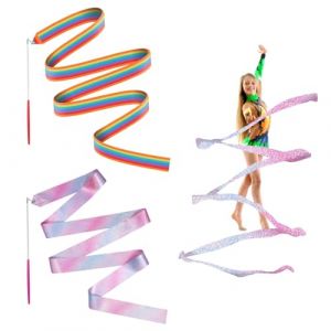 4M Rubans de Danse, 2 Piezas Ruban de Gymnastique Rubans Danse Scintillant Ruban d'art avec bâton Rotatif Enfants Ruban de Danse Rythmique Bâton Virevoltant pour la l'entraînement de Danse Artistique (XinLinLiangShangMao, neuf)