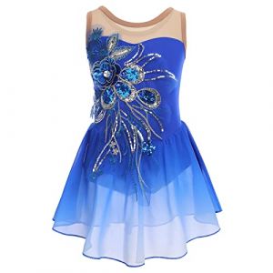 FYMNSI Robe de patinage artistique pour filles avec paillettes et fleurs - Robe de ballet en mousseline sans manches - Costume de gymnastique et de danse pour 3-12 ans, bleu roi, 11-12 ans (FYMNSI store, neuf)
