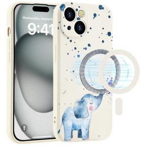 MAYCARI Coque en magnétique Silicone pour iPhone 15, Mignon éléphant Bleu avec Housse en Tissu Microfibre Doux et Doublé Compatible avec magsafe pour iPhone 15 (MAYCARI Boutiques, neuf)