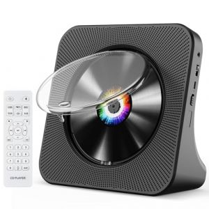 Gueray Lecteur CD Portable Mural Lecteurs CD Bluetooth de Bureau pour la Maison, Double Haut-parleurs HiFi Int&eacute;gr&eacute;s, Prise AUX et Casque, Radio FM Boombox avec T&eacute;l&eacute;commande Port USB &Eacute;cran LCD(Noir) (LOUYUA, neuf)