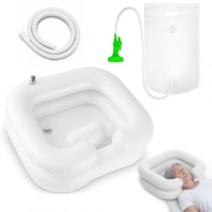Bac a Shampoing Domicile Gonflable, Bac pour Laver Les Cheveux avec Pommeau de Douche, Sac à Eau et 1m Tuyau de Vidange, Lavabo Gonflable pour Personnes Alitées, Handicapées, Blessées et Âgées (SMOLIKIA LTD, neuf)