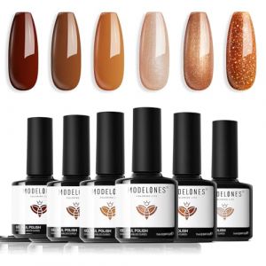 Modelones Vernis Semi Permanent, Vernis Gel Uv Semi Permanent Hiver 6 Couleurs Marron Rot Orangé Pailleté, Kit Vernis à Ongles Gel pour Saint-Valentin Nail Art Soak Off Gel Polish French Manucure (MJ BEAUTY, neuf)