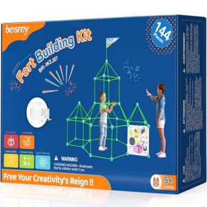 besrey 144 Pcs Kit de Construction de Cabane Enfant avec Jeu de Lancer, Brillent dans Le Noir-Jeux de Construction Interieur Ext&eacute;rieur, Ch&acirc;teaux, Tente Enfant, Tunnel de Jeu, Creative Fort (Linaneu, neuf)