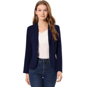 Allegra K Blazer Femme de Business &agrave; Col Revers Veste de Costume &agrave; Manches Longues Bleu Marin S (Weisser Berg, neuf)