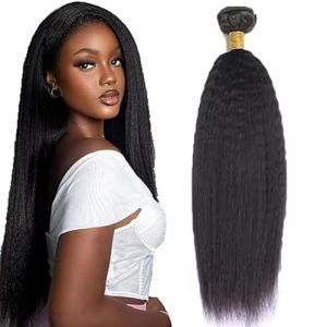 Tuheerst Kinky Straight Human Hair Bundles Tissage Bresilien en lot Cheveux Humain Black Human Hair Extensions Tissage Cheveux Naturels Double Weft Remy Hair Single Bundle for Woman 24 Pouce (QC Hair, neuf)