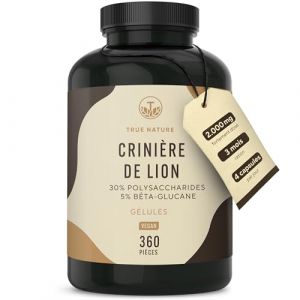 Lions Mane 15.000mg (30:1) - 360 gélules de Criniere de lion (Hericium Erinaceus) - 30% polysaccharides & 5% bêta glucane - Vegan - Sans additifs, sans gluten & sans lactose - TRUE NATURE (TRUE NATURE - Novion, neuf)