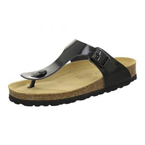 AFS-Schuhe 2107 - Tongs tendance pour femme - En cuir - Mules confortables avec semelle intérieure - Fabriquées en Allemagne, Cuir laqué noir., 36 EU (AFS-Schuhe, neuf)
