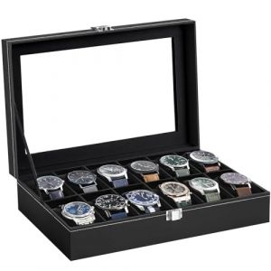 BBLTIFF Boite a Montre avec 12 Fentes, Etui Montre, Boite Rangement Montre, Homme Avec Coussin de Montre Amovible, Rev&ecirc;tement en Noir et Doublure en Noir Rangement Pour Montres en Cuir PU (PENAFIELGOMEZDE S.R.L., neuf)