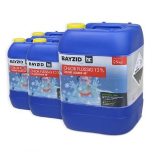 Bayzid® Chlore Liquide 48° – Désinfectant Rapide pour Piscine – Bouteille 4 x 25 kg – 13-15% de Chlore Actif – Clarifiant Eau Cristalline – Idéal Spa, Jacuzzi, Pataugeoire (Höfer Chemie GmbH, neuf)