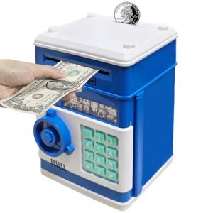 HUSAN Tirelire électronique Mini ATM Tirelires Money Box, Boîte de pièce de Monnaie Économiser de l'argent Jouet pour Les Enfants, Anniversaire Cadeau de Noël pour garçons et Filles (Bleu foncé) (HUSAN Tech Inc, neuf)