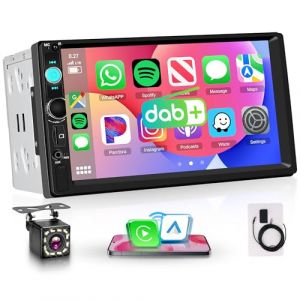 Rimoody DAB+/DAB Autoradio 2 Din avec Sans Fil Carplay Android Auto iOS/Android Mirror Link 7 Pouces &Eacute;cran Tactile Autoradio Bluetooth FM Radio DAB Adaptateur/USB/EQ Commande au Volant Cam&eacute;ra de Recul (Rimoody Direct, neuf)