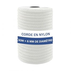 NQ Corde en Nylon 30M x 6MM de Diam&egrave;tre, 100FT Cordeau en Nylon pour Ext&eacute;rieur, Camping et Randonn&eacute;e, Corde Robuste pour DIY, &Eacute;tendoir Et Suspension(Blanc) (NQ Display UK, neuf)