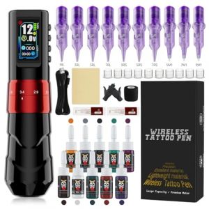 TTOOGO Stylo tatouage rotatif sans fil avec course r&eacute;glable 2,0&ndash;4,2 mm, cartouche sans fil Tatoo Machine 1600mAh, 4&ndash;12V,Rouge,1 battery kit (TTOOGO-fr, neuf)
