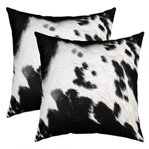 Homemissing Cuir Vache Taie d'oreiller 40x40cm Vache Ferme Lot De 2 Housse Coussin pour Maison Le Salon D&eacute;cor Taie Oreiller R&eacute;versible Western Ferme Animaux Cuir Noir Blanc D&eacute;cor Housse de Coussin (Bofanshangmao, neuf)