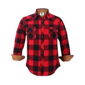 Coevals Club Chemise Flanelle Homme Chemise de b&ucirc;cheron Homme Manches Longues Carreaux Boutons-Pression Coton avec Poche Coupe Normale Chemise d&eacute;contract&eacute;e (Rouge/Noir1# L) (BI CHENG, neuf)